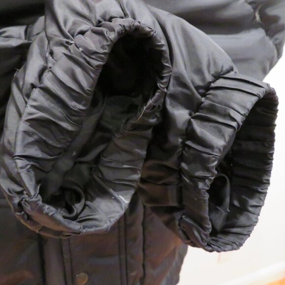 Men Large Black Puffer Jacket Eddie Bauer Goose Down Hood Lightweight Quilted - Picture 5 of 16